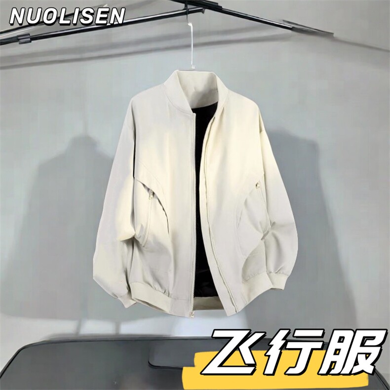 男士春季时尚棒球领休闲夹克2026新款纯色百搭工装上衣外套男图片