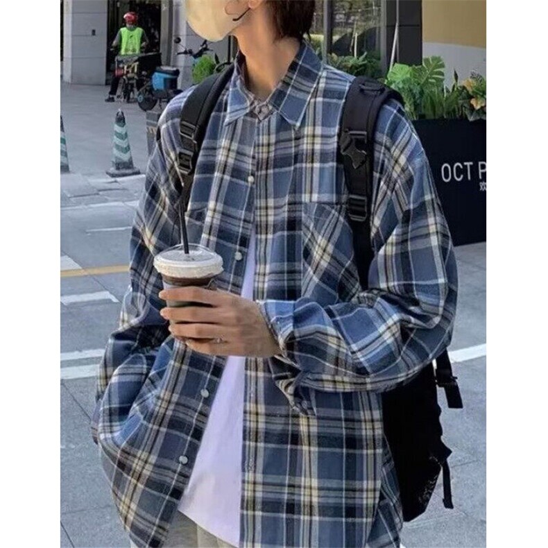 复古格子衬衫男女春季慵懒风宽松休闲百搭街头衬衣外套 C3008图片