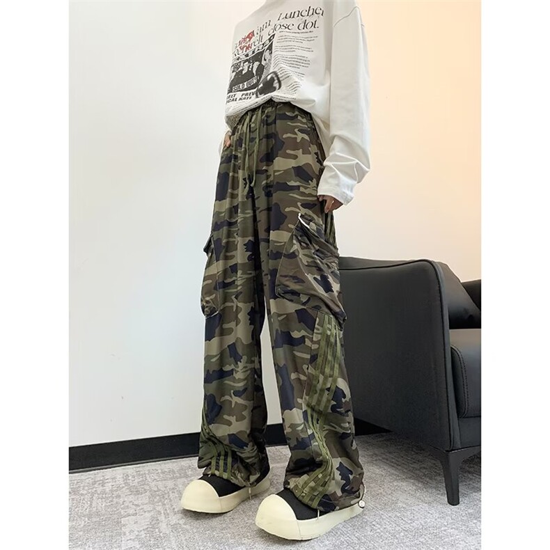 美式条纹迷彩工装裤女薄款秋季休闲显瘦直筒阔腿裤KG84,男装工装外套,星座1116A-1（原606A）