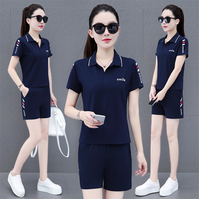 运动服套装女夏季2023年新款时尚洋气休闲女装夏天纯棉短袖两件套,女装运动套装,燕颉服饰