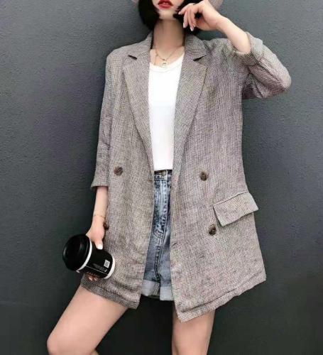 AX8105时尚休闲四粒扣小细格洋气西装外套,女装西装,L·H·X
