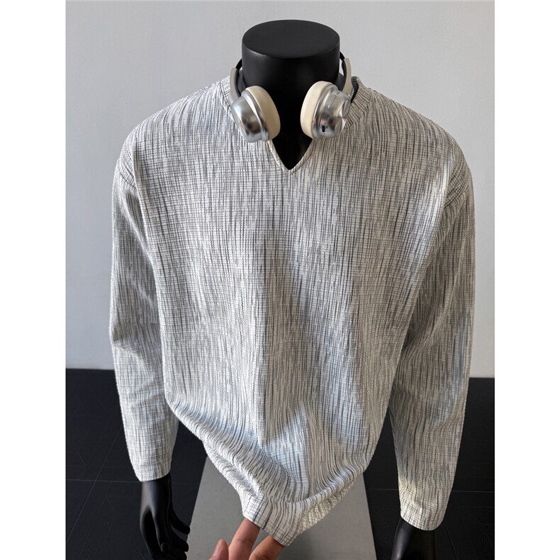 假模图！2026年春季肌理感V领长袖T恤宽松圆领打底衫C26007-特P25，男装T恤，电商C213(原B265)