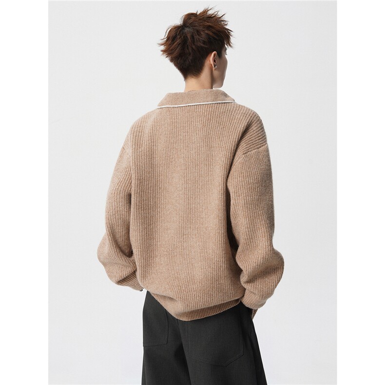 MY7155-特批65美式亨利领秋冬氛围感慵懒毛衣大码套头针织衫外套,男装针织衫/毛衣,电商A059