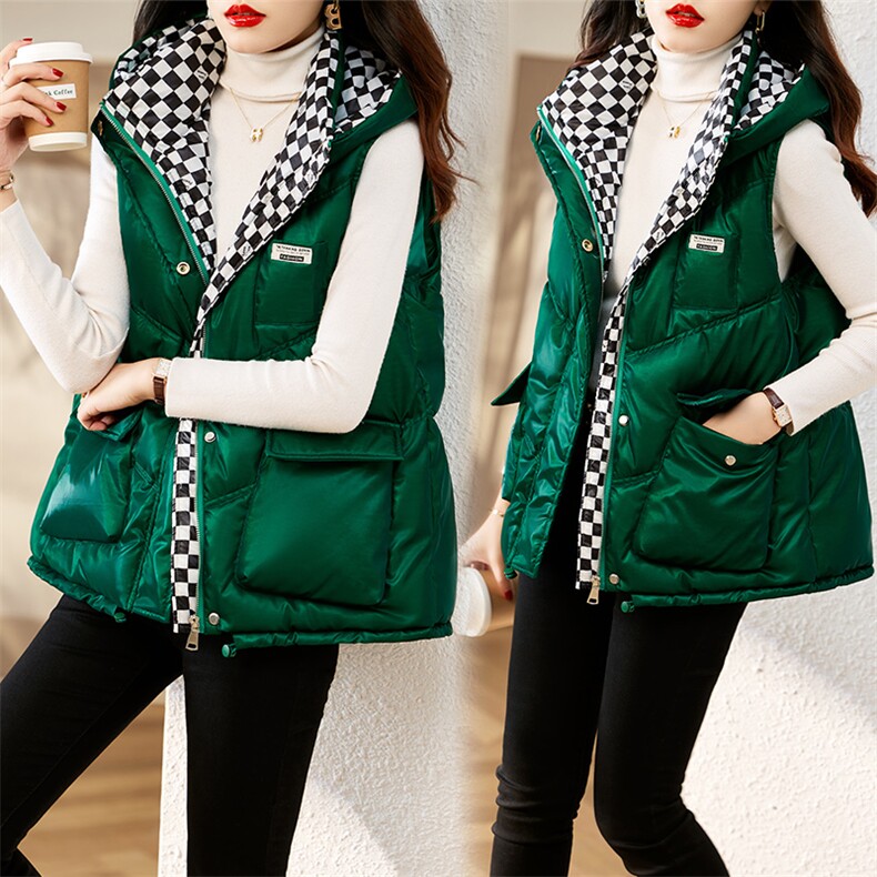 2025秋季女短款棋盘格马夹时尚亮面糖果色韩版宽松小个子马甲外套，女装马甲，千千佰惠