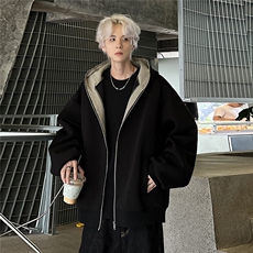美式重磅廓形卫衣外套男女秋冬复古连帽撞色开衫JK100-P78，女装短外套，电商C307