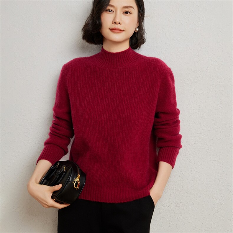 冬季重磅加厚半高领羊绒衫女短款席编纯色长袖套头针织打底衫毛衣,女装羊绒衫,臻维羊绒
