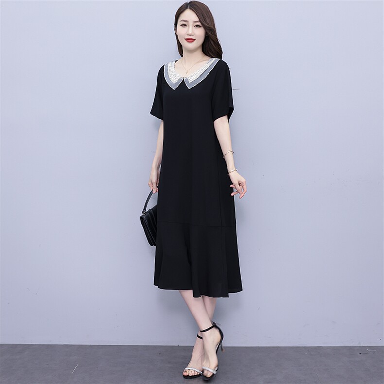 （现货）夏季新款连衣裙女黑色通勤短袖高端时尚鱼尾裙裙子,女装连衣裙,深妍伊美