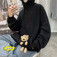 2021冬季新港风海报大码男女送小熊加绒加厚网红连帽卫衣W5205P55，男装卫衣，电商A001