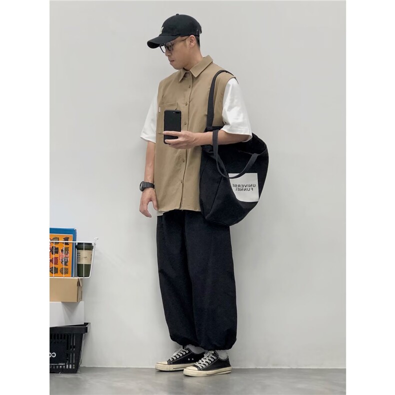 原宿潮流新款日系复古撞色假两件短袖衬衫时尚流行日系A302-P35图片