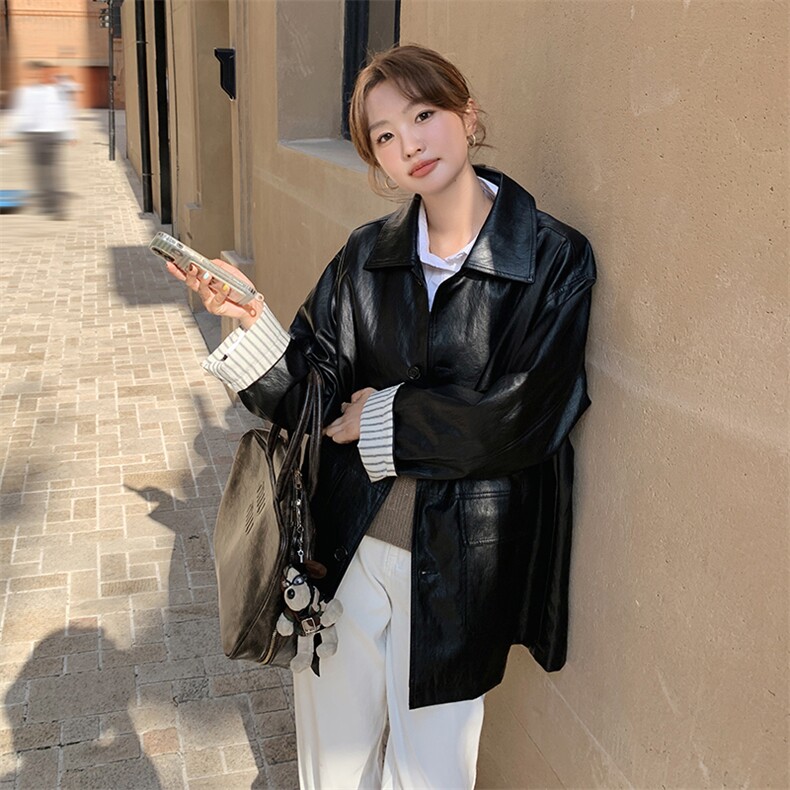 新款现货主推袖口拼接皮衣外套9878-P155-K218,女装风衣,2C129