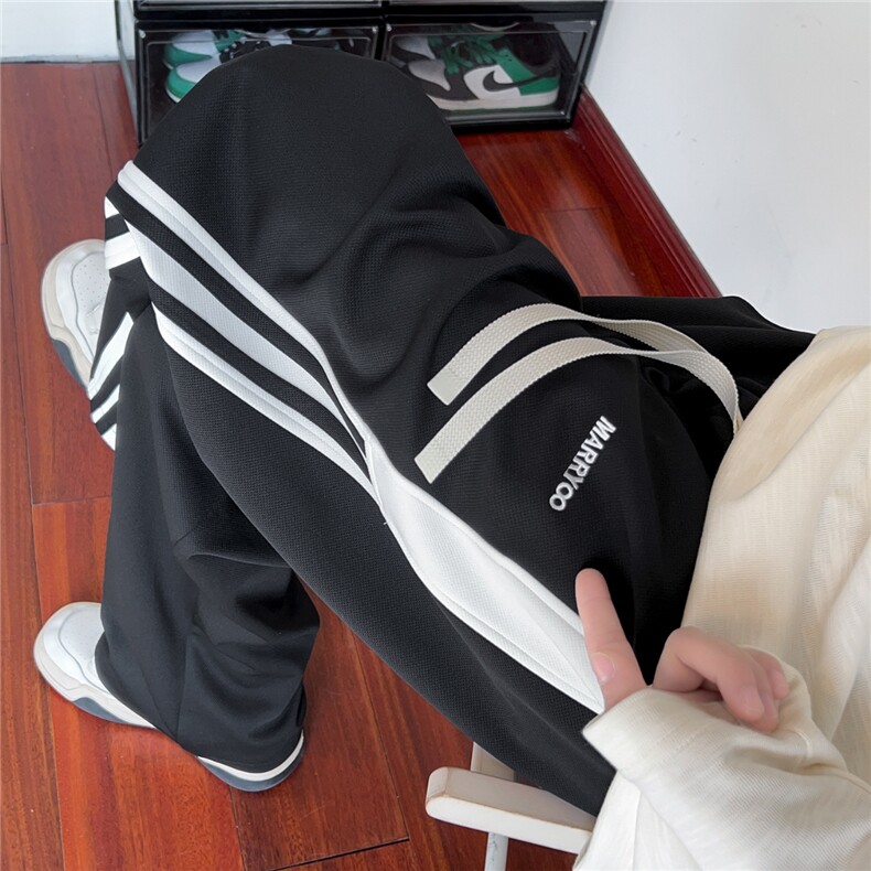 X416B-1-KL3208-特P35限78潮牌vibe阔腿条纹垂感直筒秋冬休闲卫裤图片