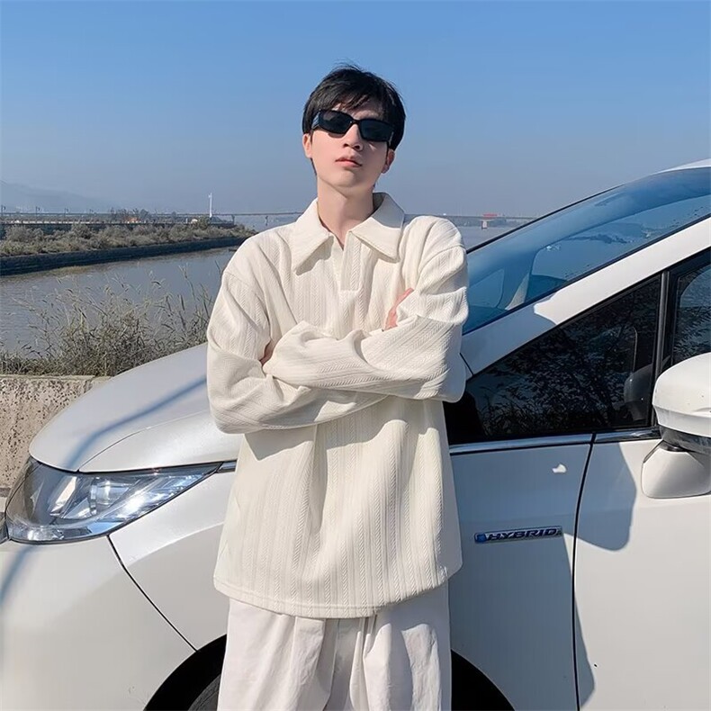 文艺原宿日系长袖POLO气质新款慵懒简约ins百搭流行潮流WB589-P43，男装Polo衫，星座412-3