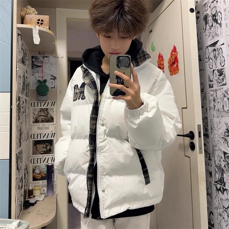 1506/QJK1010/P72假两件美式复古格子拼接刺绣棉衣,男装棉衣,星座1506