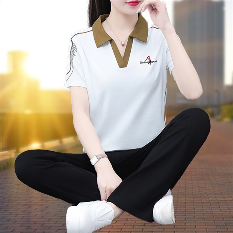 短袖运动套装女2023年夏季新款妈妈装大码休闲时尚宽松洋气两件套图片