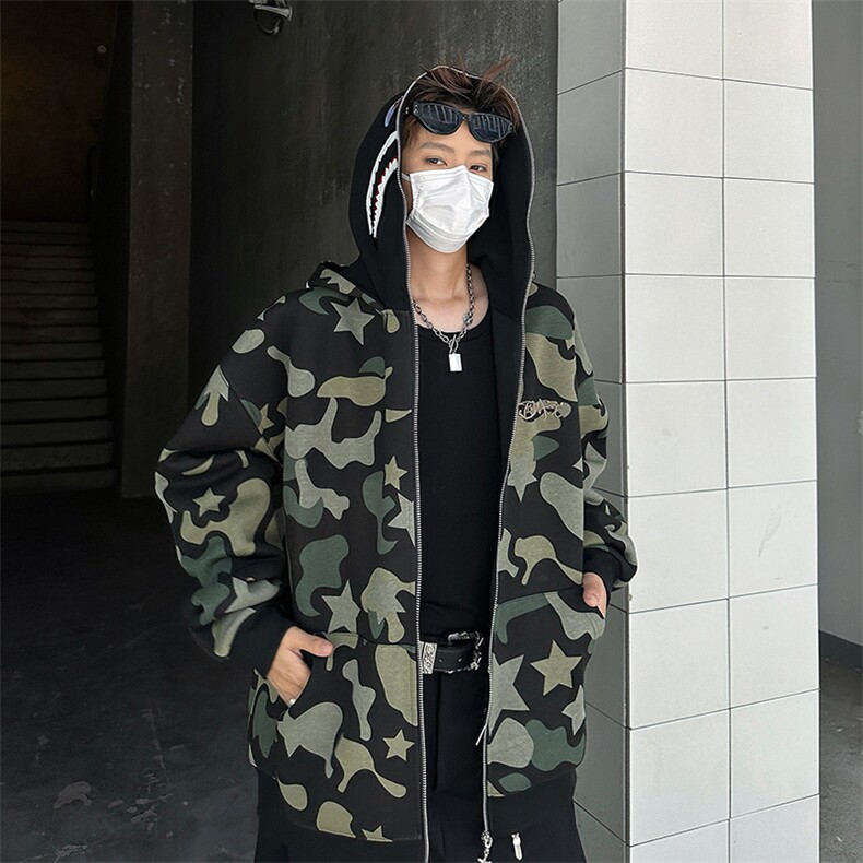 网图美式双帽迷彩连帽卫衣拉链开衫外套A025-GY18501-P50加绒60,女装短外套,电商A025