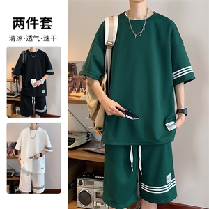 直播品质！2024夏季新款男士珠地短袖T恤套装学生一套TZP001P70图片