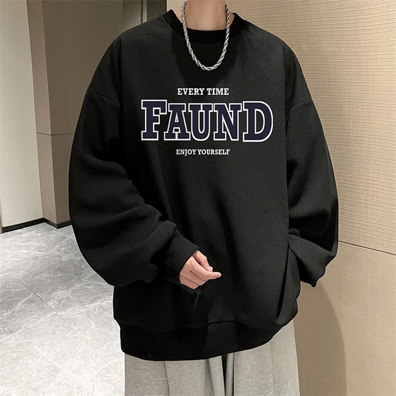华夫格卫衣圆领卫衣男大码长袖t恤男外套HW76295-P30加绒款-P40,男装卫衣,电商A040