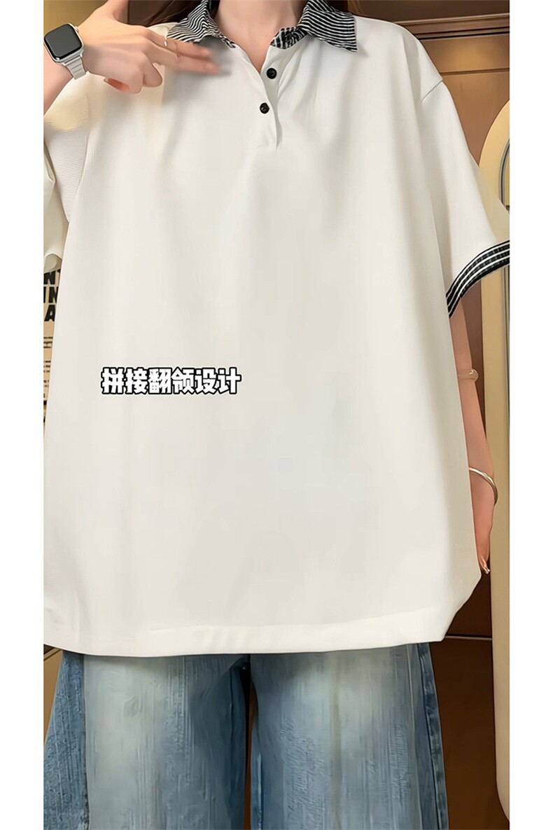 学院风极简撞色格纹设计感休闲Polo宽松小众短袖上衣HY732P45控68,男装T恤,电商A102B