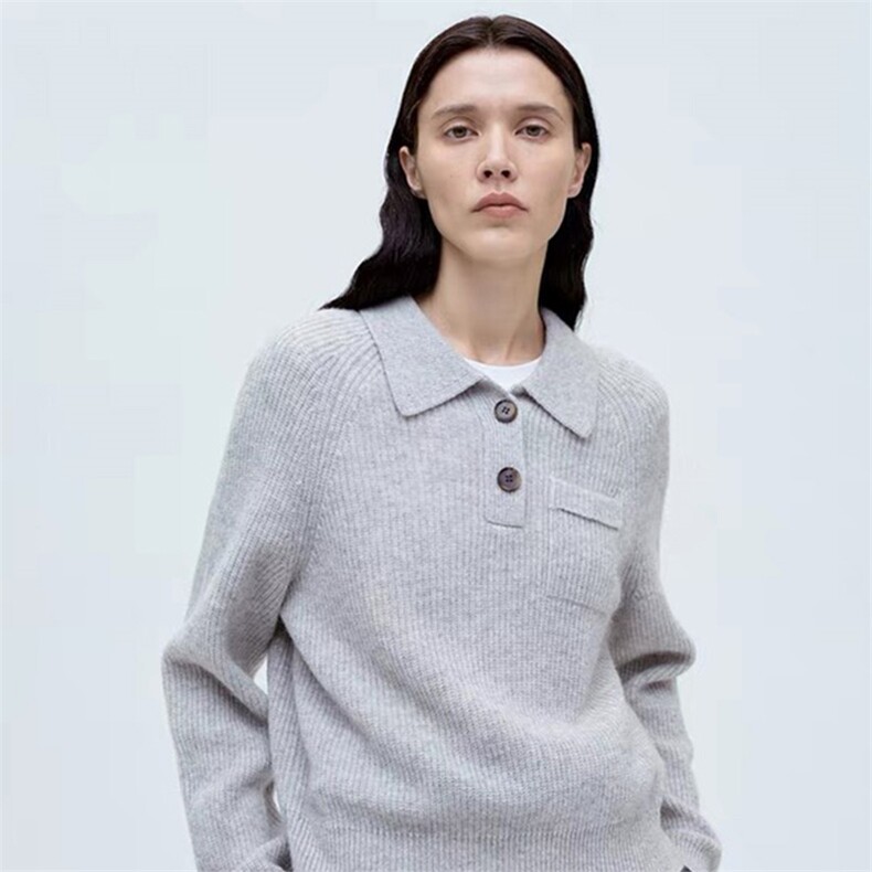 时尚百搭POLO领羊毛衫女秋冬新款修身显瘦长袖针织上衣,女装羊毛衫,泰沅羊绒