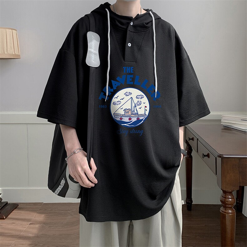 LD54410-P45NASA连帽短袖t恤男大码胖子带帽五分袖中袖,男装T恤,电商A040