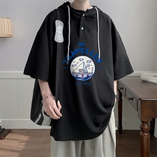 LD54410-P45NASA连帽短袖t恤男大码胖子带帽五分袖中袖，男装T恤，电商A040