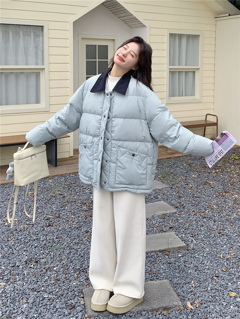 蓝色短款洋气轻薄羽绒服女冬季2025新款显瘦不臃肿薄款保暖外套,女装短外套,2B156