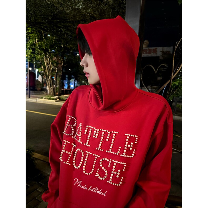 网图有货美式复古钉珠字母连帽华棉宽松情侣卫衣男女A821-P55，男装卫衣，星座1505