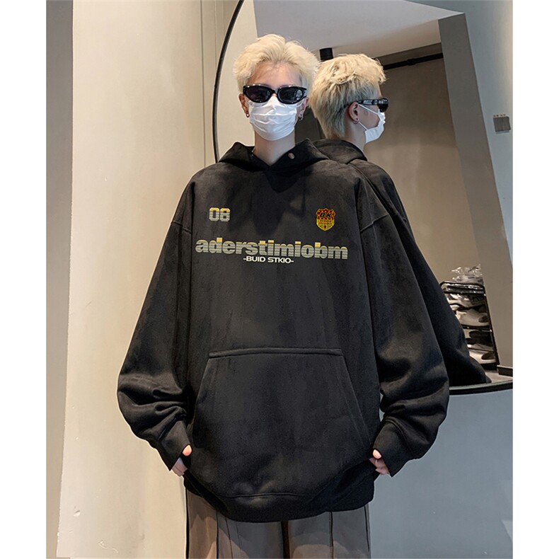 抖音得物供货提供视频秋冬重磅美式麂皮绒连帽卫衣JLM02,男装卫衣,电商A486