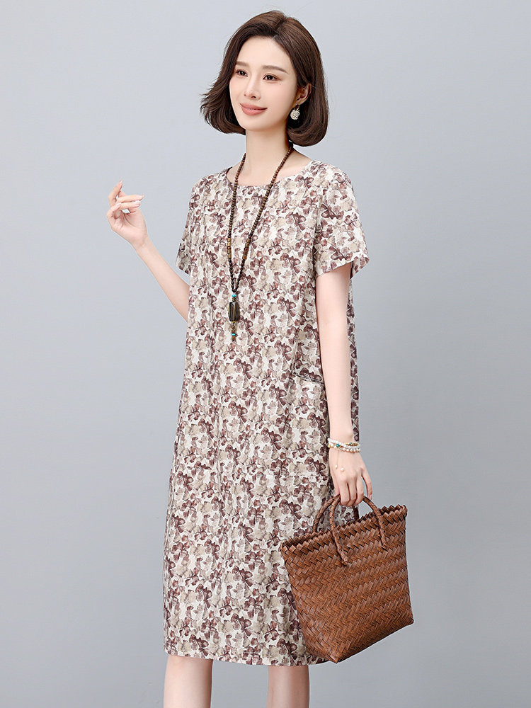 现货2025年夏季时尚减龄印花文艺优雅连衣裙,女装连衣裙,依恋蒂丝