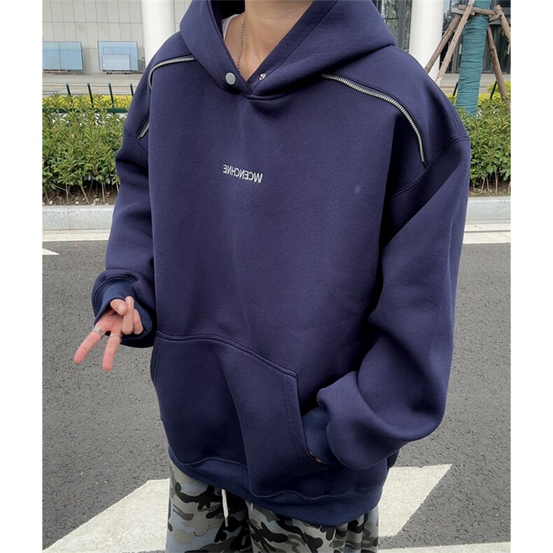 秋季新款连帽卫衣男肩上拉链刺绣外套情侣套头款W113-P60控88,女装短外套,星座209-2