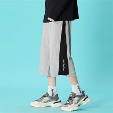 港风男士宽松直筒潮流运动休闲ins蓝底潮牌七分裤DK7108-P43控68，男装休闲裤，星座717