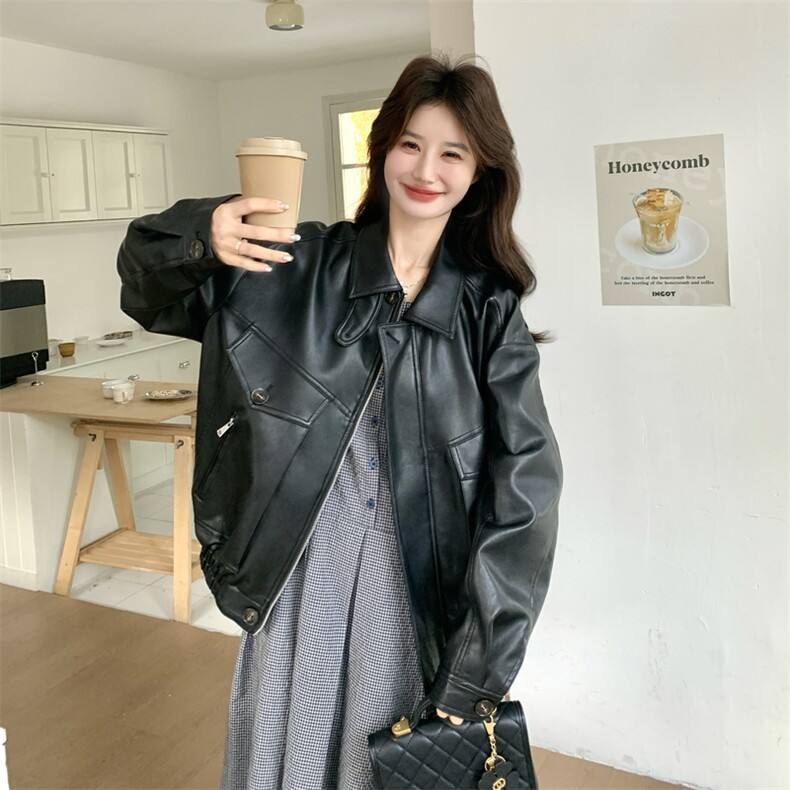 复古廓形皮衣C016-608-P185-K298,吊带背心连衣裙3093-P125-K208,女装皮衣,2C016