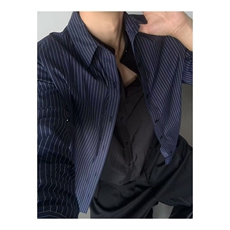 秋季假两件慵懒风休闲衬衫拼接拼接条纹衫-CS662-网图，男装衬衫，星座1002-2