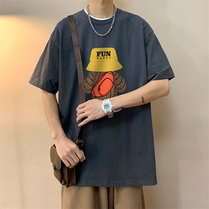 240g重磅精梳短袖港风简约插画印花百搭休闲T恤MT100-P30控48图片