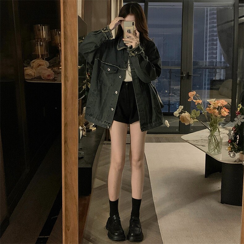 牛仔做旧水洗毛边翻领牛仔外套女2025新款上衣秋春夹克C708-78,男装工装外套,星座911-2(原星座613-2）