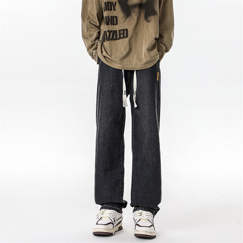 美式高街直筒牛仔裤男款阔腿微喇宽松百搭裤子潮牌KZ007，男装牛仔裤，电商B312
