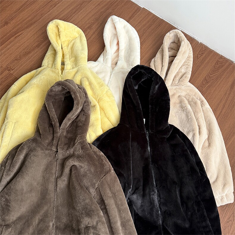 多色可选 加绒加厚仿兔毛连帽棉服保暖上衣男女D2661-TP70138图片