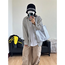 高品质牛仔条纹衬衫潮牌长袖衬衣潮流宽松休闲外套CS017-P30，男装衬衫，星座301C-5