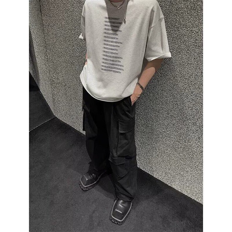全棉常规纯色日常宽松型青少年落肩袖圆领ins潮牌印花短袖T恤,男装T恤,星座506A