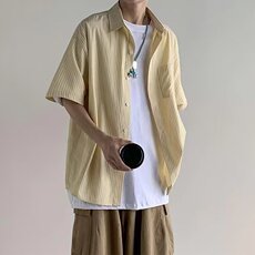 方领修身新款青春流行春日系气质潮五分袖潮男衬衫原宿LS242P29，男装T恤，星座1013-5