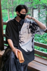 特批P25无差价25夏新中式冰丝垂感拼接高级感短袖衬衣男士CD2292，男装T恤，电商A001
