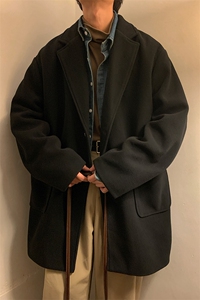 N2075/P90冬季港风呢大衣男中长款男女呢料潮呢子外套风衣图片