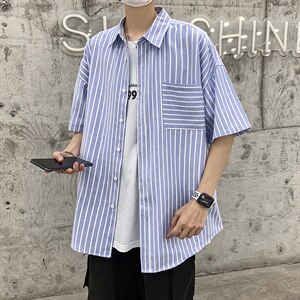 2021年春季新款条纹衬衫女宽松落肩港风衬衫男DS-C407-CS306-P35