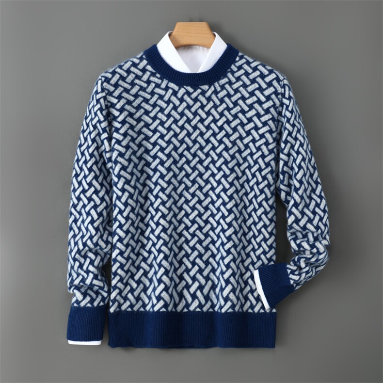 2025年秋季圆领长袖八字提花时尚百搭通勤简约休闲羊毛衫，男装羊毛衫，嘉日羊绒