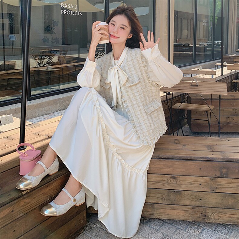 法式小香风春季穿搭一整套高级感2025新款超好看马甲连衣裙两件套,女装套装/套裙,2D078
