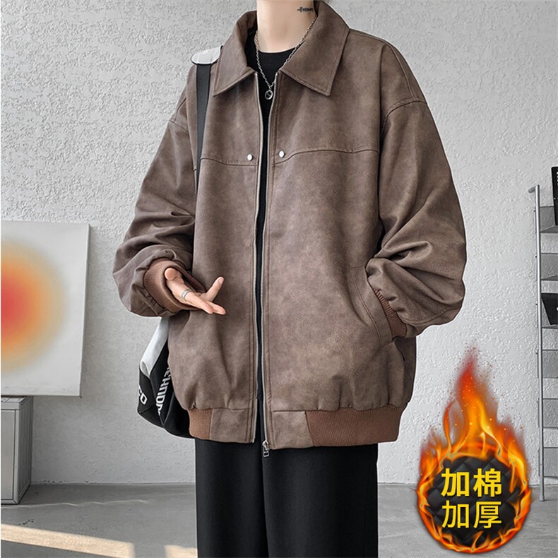 8XL-M美式复古大码皮衣外套男冬加厚棉服夹棉皮袄子棉衣JK006P95，男装皮衣，电商B312