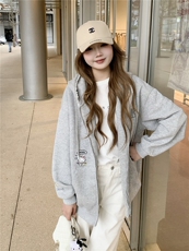 现货2026春秋季连帽外套女针织撞色可爱风学生休闲百搭外套，女装卫衣/绒衫，网红馆