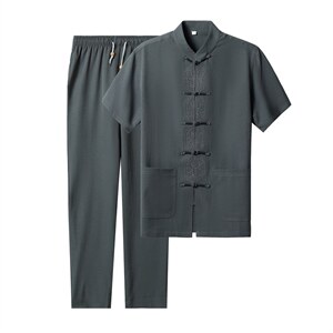 风夏季新款中老年男士短袖唐装太极服中式刺绣立领休闲套装图片