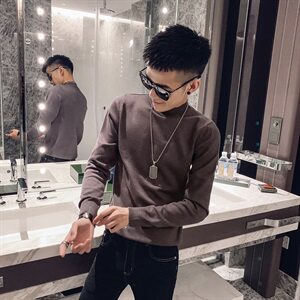 M03-P50 控价69 2021春秋装社会小伙快手修身纯色圆领毛衣男潮图片