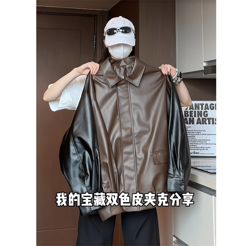 秋季新款美式复古皮衣情侣PU皮夹克休闲外套A0178060P80，男装夹克，电商A017